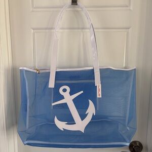 LOLO Watch Hill Mesh Extra Large Tote Blue With White Anchor 25” X 14” NWT